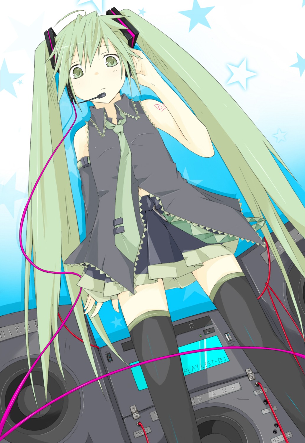 hatsune_miku kitsune_no_jinja thighhighs vocaloid