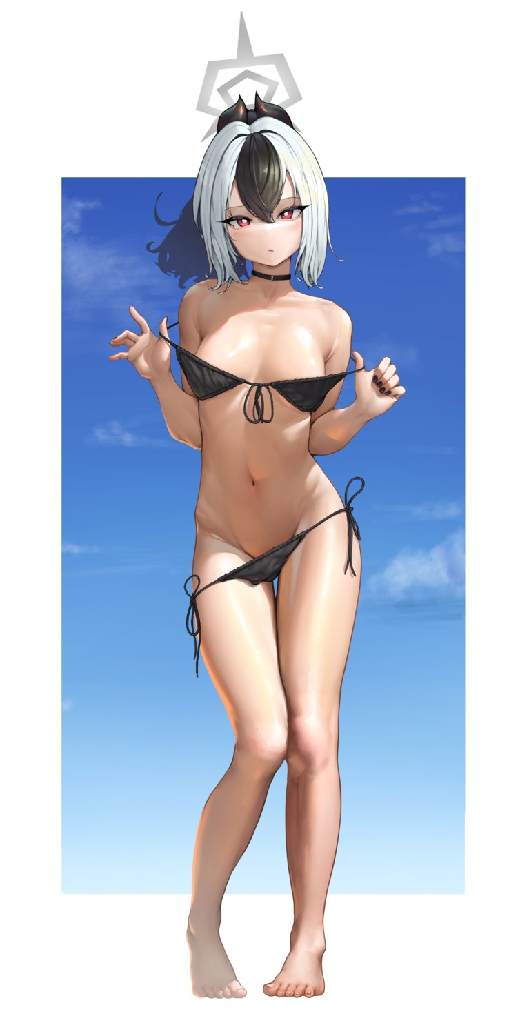 bikini blue_archive halo horns onikata_kayoko panty_pull sinmo swimsuits undressing