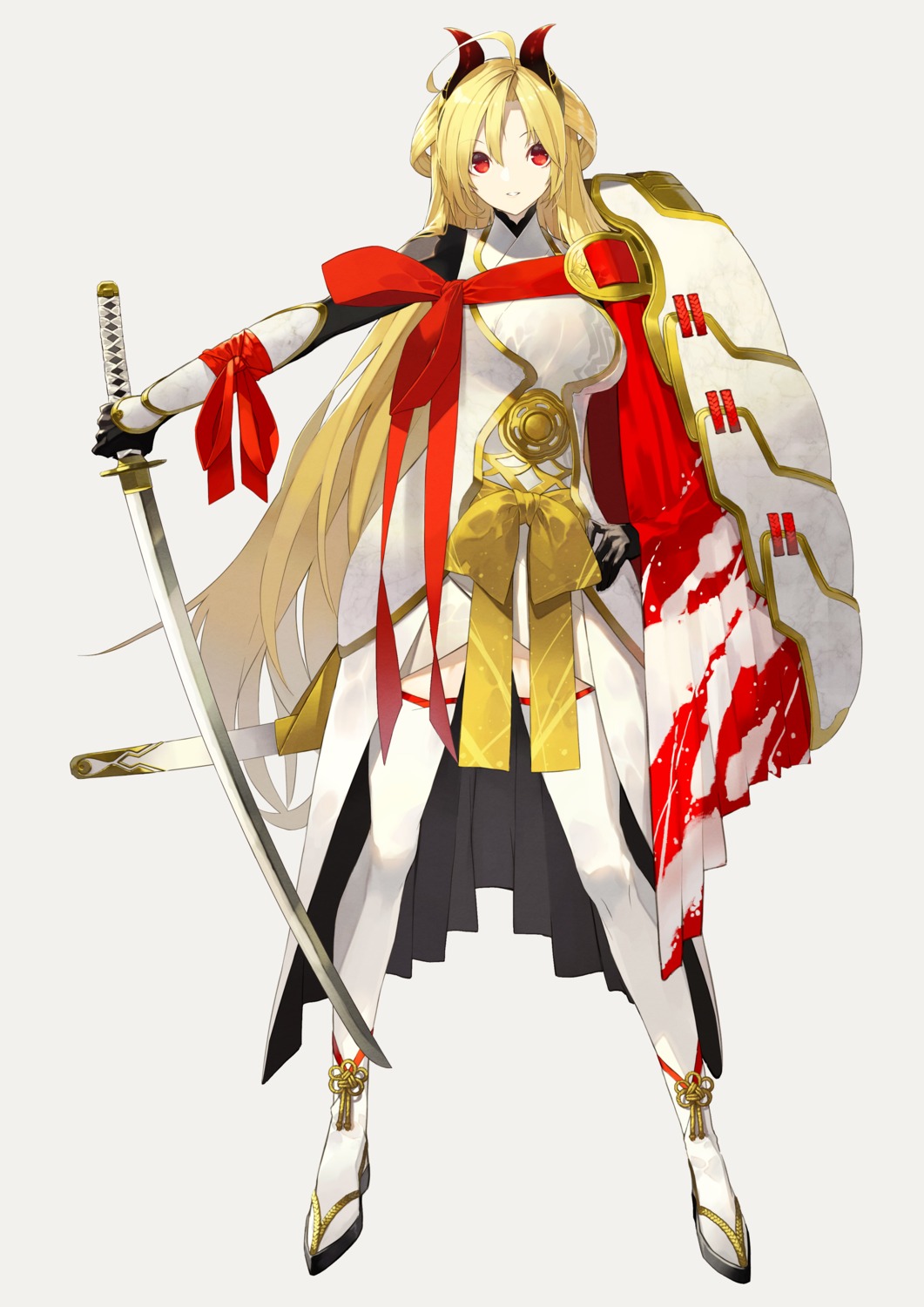 armor horns japanese_clothes senmu_(senmudayo) sword tenka_hyakken thighhighs