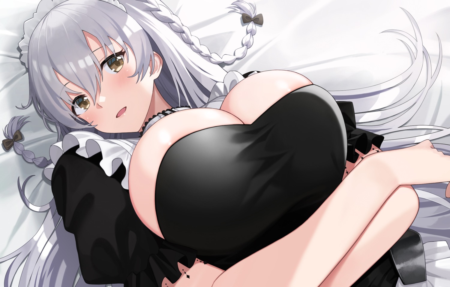 areola azur_lane breast_hold hermione_(azur_lane) maid no_bra sakamotono