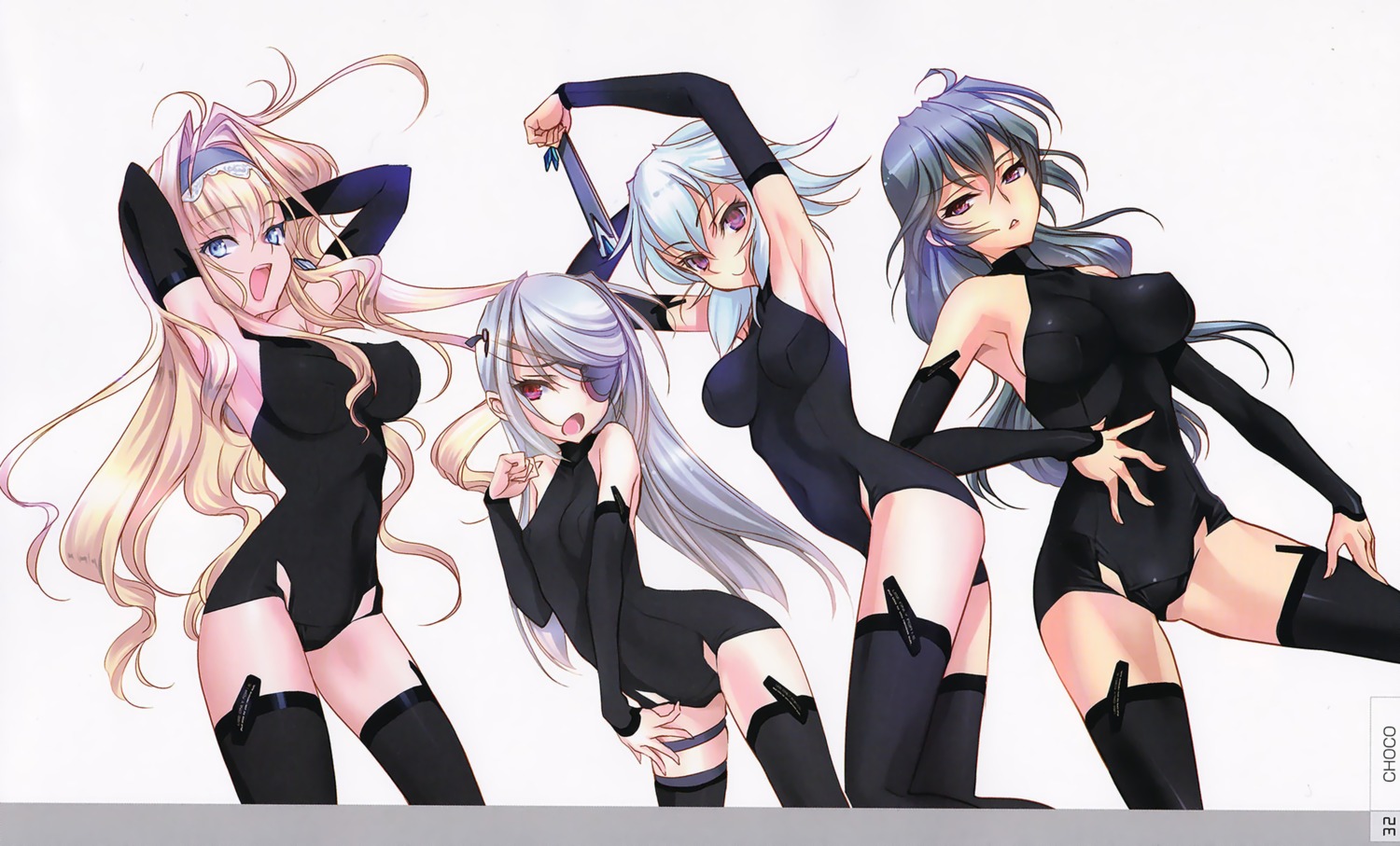 bodysuit cecilia_alcott choco erect_nipples eyepatch infinite_stratos laura_bodewig orimura_chifuyu sarashiki_tatenashi thighhighs