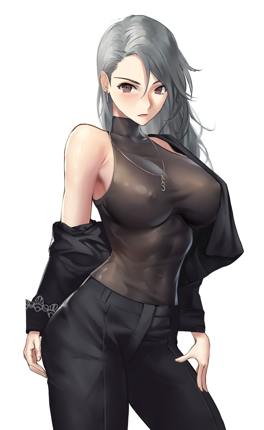 azto_dio erect_nipples niijima_sae no_bra open_shirt persona_5