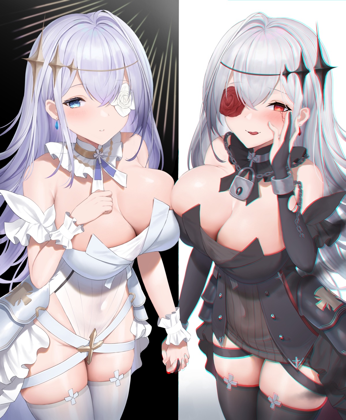 azur_lane emden_(azur_lane) eyepatch futon_fly_away leotard no_bra thighhighs