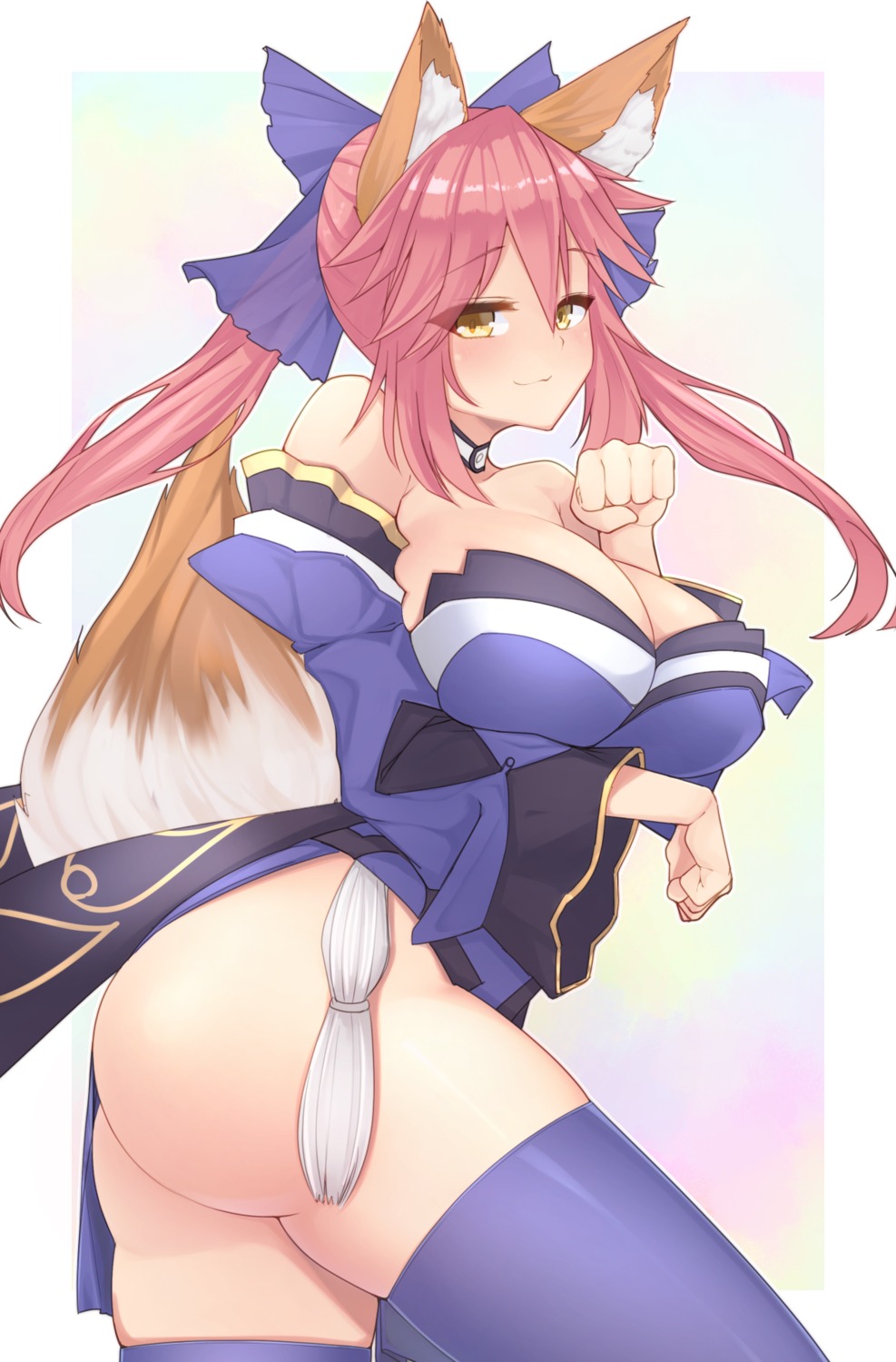 animal_ears ass cleavage dura fate/extra fate/grand_order fate/stay_night japanese_clothes nopan tail tamamo_no_mae thighhighs