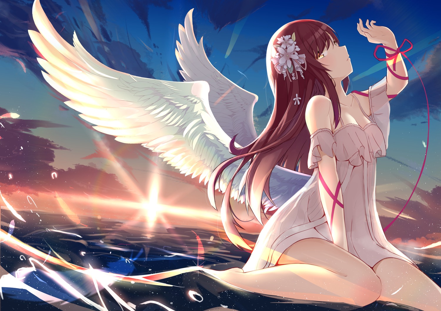 angel cac_itinose dress oosaki_amana the_idolm@ster the_idolm@ster_shiny_colors wet wings