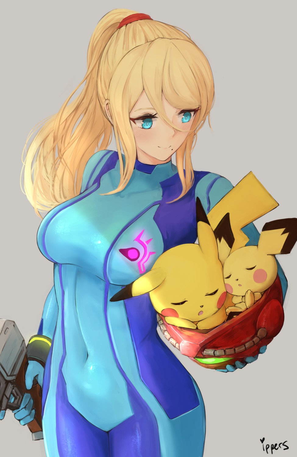 bodysuit gun ippers metroid pichu pikachu pokemon samus_aran super_smash_bros.