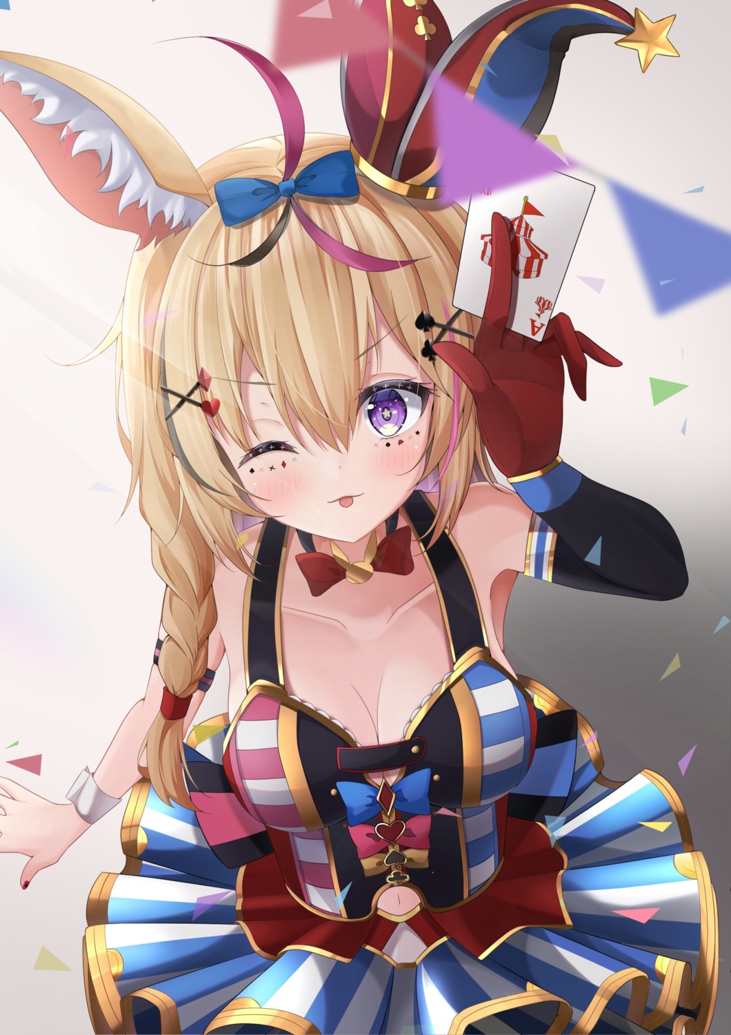 animal_ears cleavage ekidona hololive no_bra omaru_polka