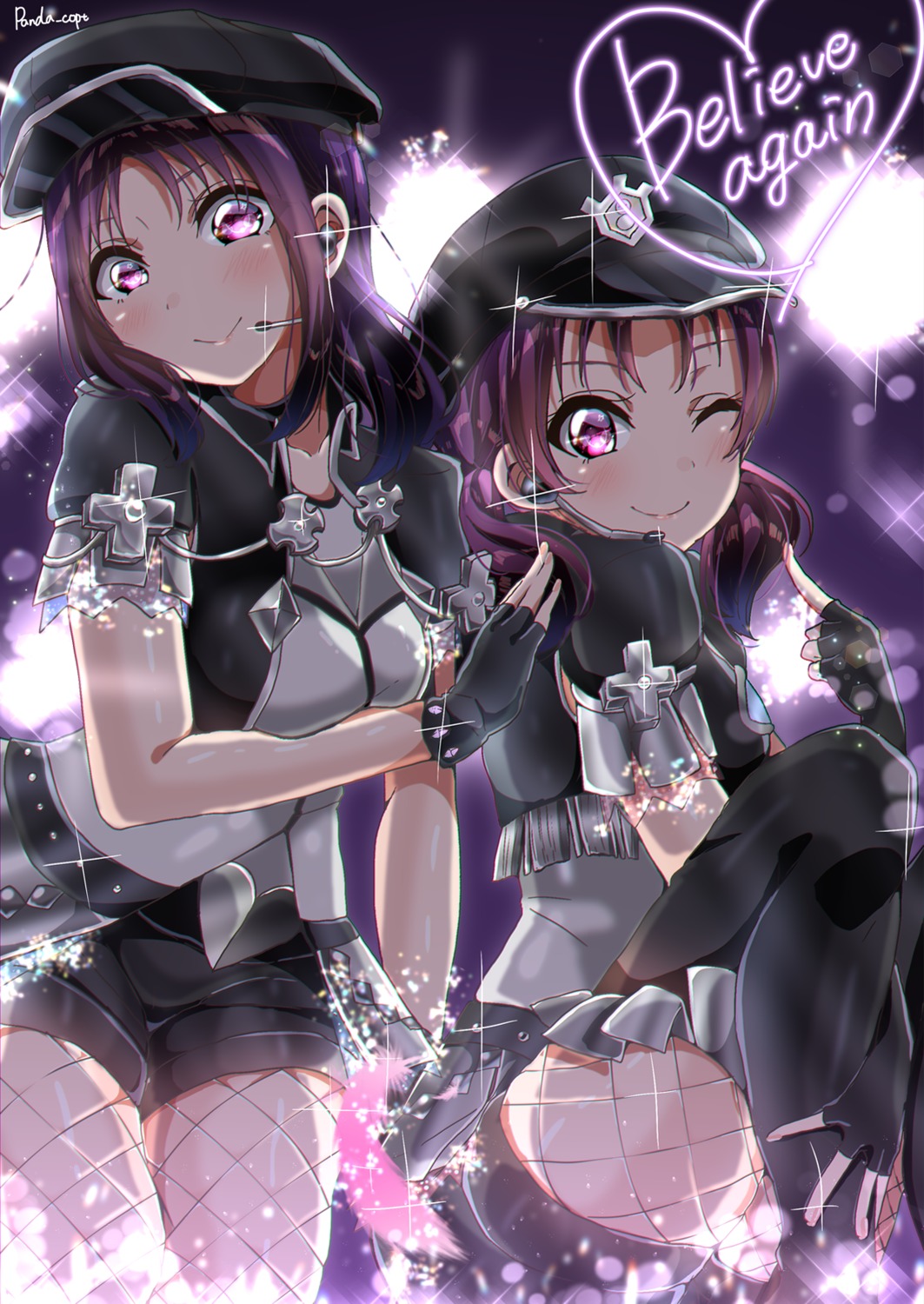 breast_hold fishnets kazuno_ria kazuno_sarah love_live!_sunshine!! panda_copt pantyhose thighhighs