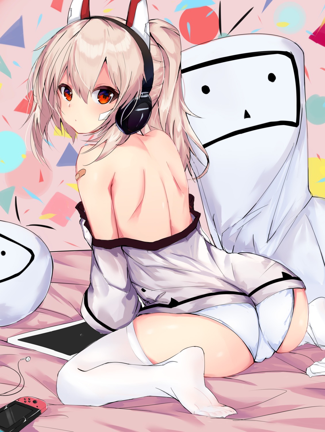 ass ayanami_(azur_lane) azur_lane bandaid cameltoe feet headphones niconico no_bra pantsu sutorea thighhighs