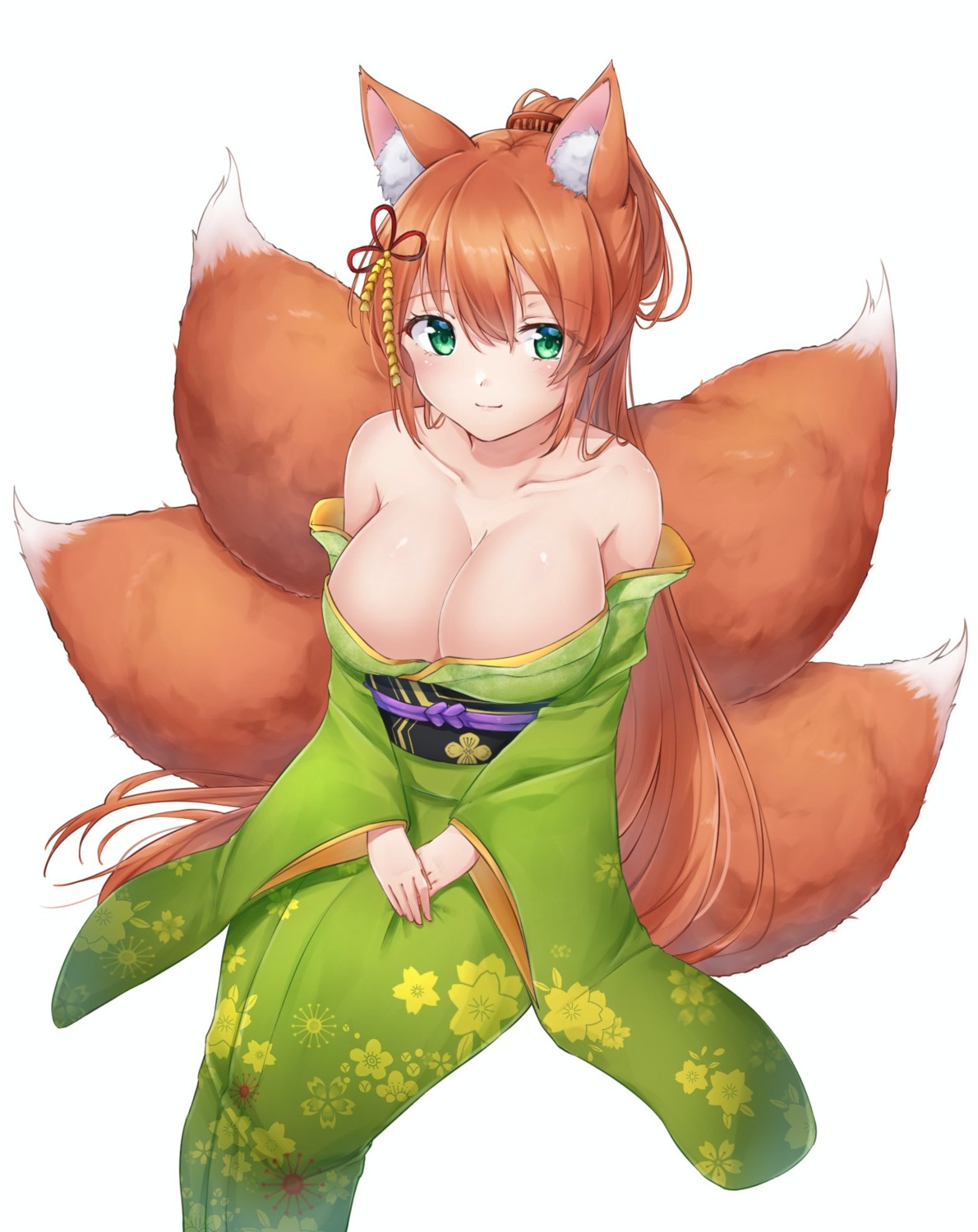 animal_ears cysh kimono kitsune no_bra open_shirt tail vkelis