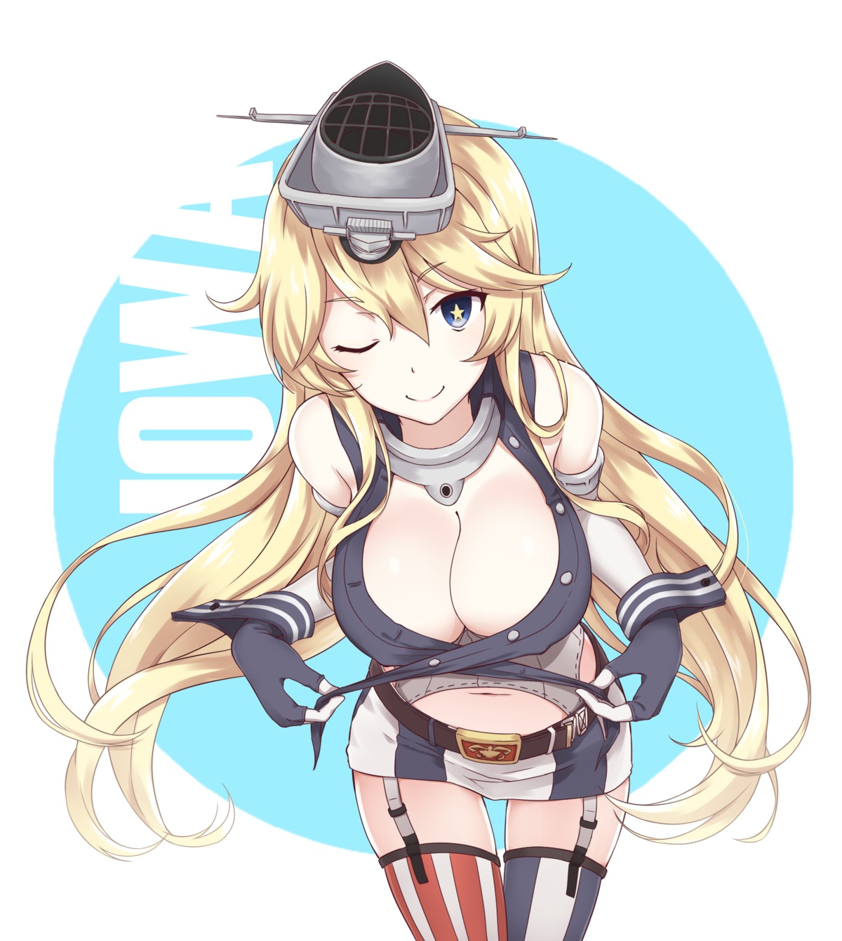 00047 erect_nipples iowa_(kancolle) kantai_collection no_bra open_shirt stockings thighhighs undressing