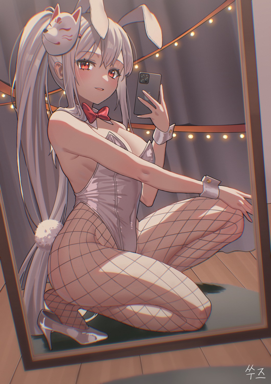 animal_ears bunny_ears bunny_girl fishnets heels neil_nim no_bra pantyhose selfie tail