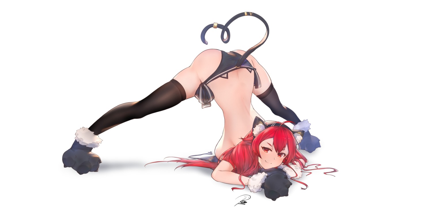 animal_ears eris_boreas_greyrat mushoku_tensei nekomimi pantsu string_panties tail thighhighs topless ygahh