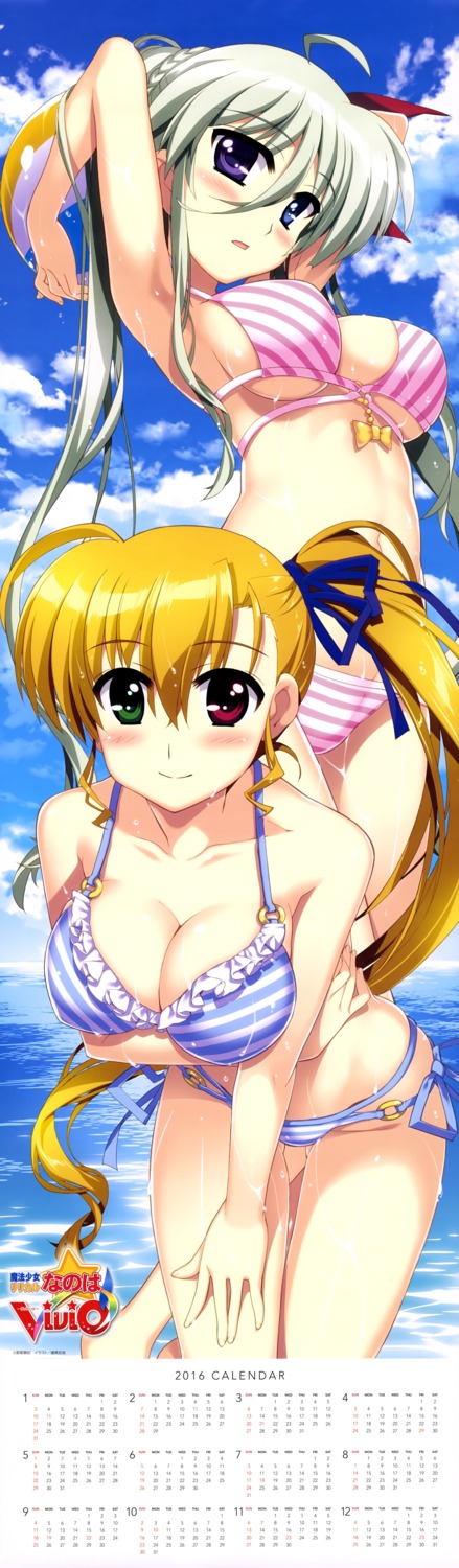 bikini breast_hold calendar cleavage einhart_stratos fujima_takuya heterochromia mahou_shoujo_lyrical_nanoha mahou_shoujo_lyrical_nanoha_vivid swimsuits underboob vivio wet