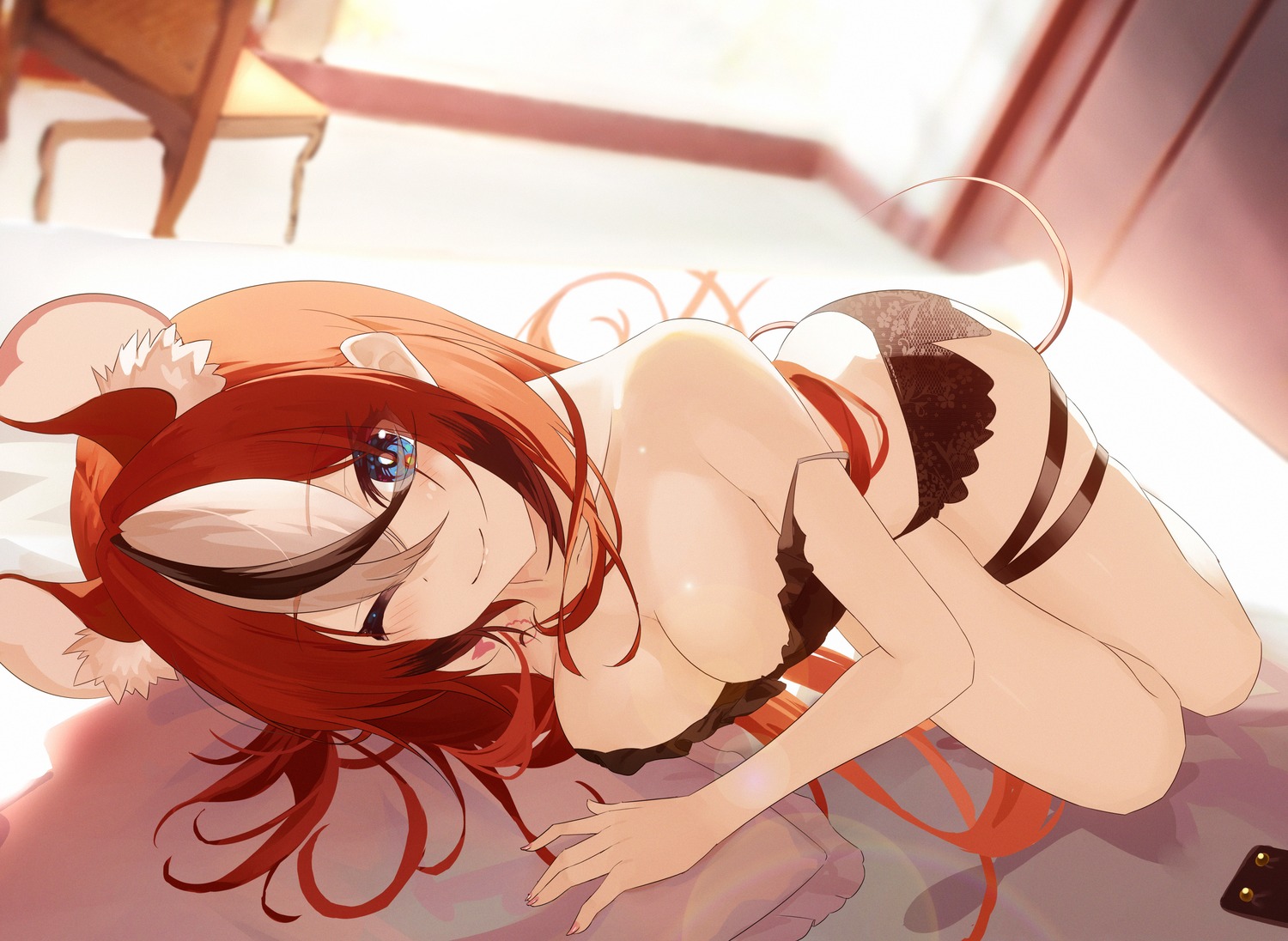 animal_ears bra garter hakos_baelz hololive hololive_english jiang_ye_kiri pantsu tail