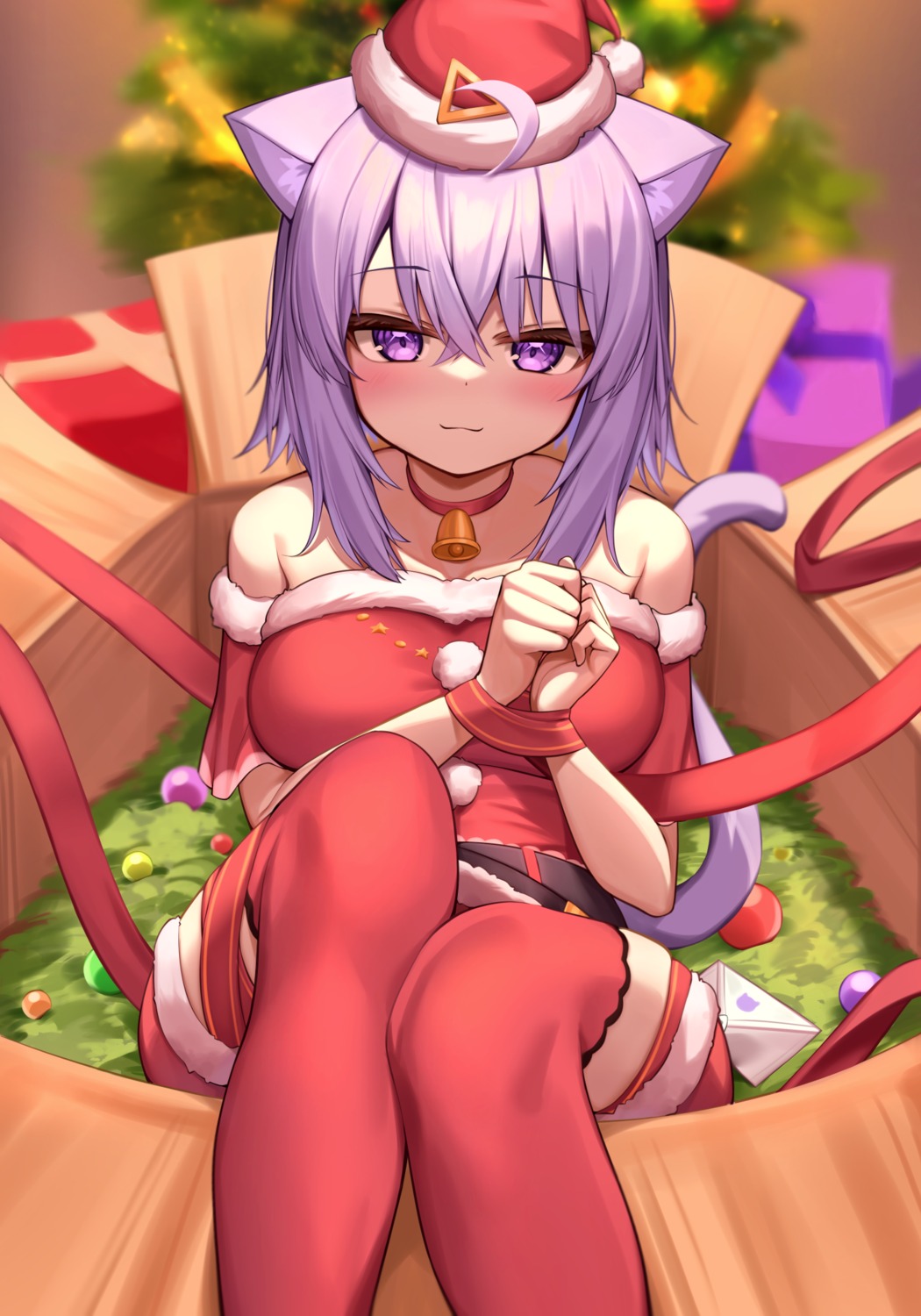 animal_ears christmas deaver hololive hololive_gamers nekomata_okayu nekomimi tail thighhighs