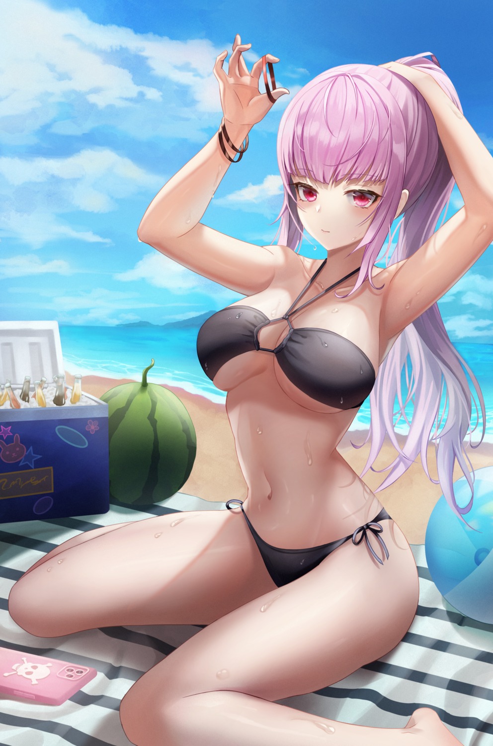 bikini hololive hololive_english mori_calliope slime_nyang swimsuits