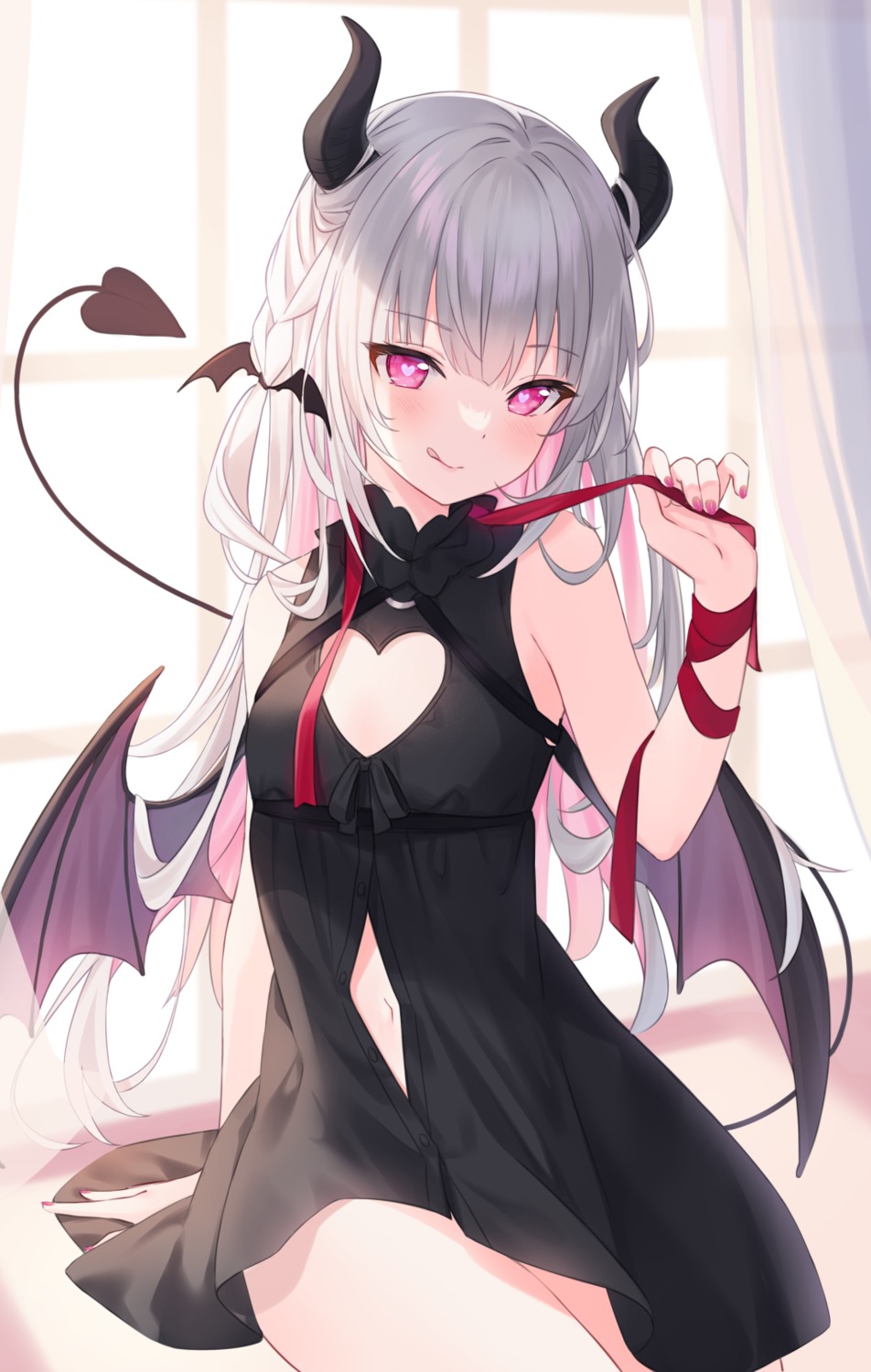 devil dress hitsukuya horns no_bra tail wings