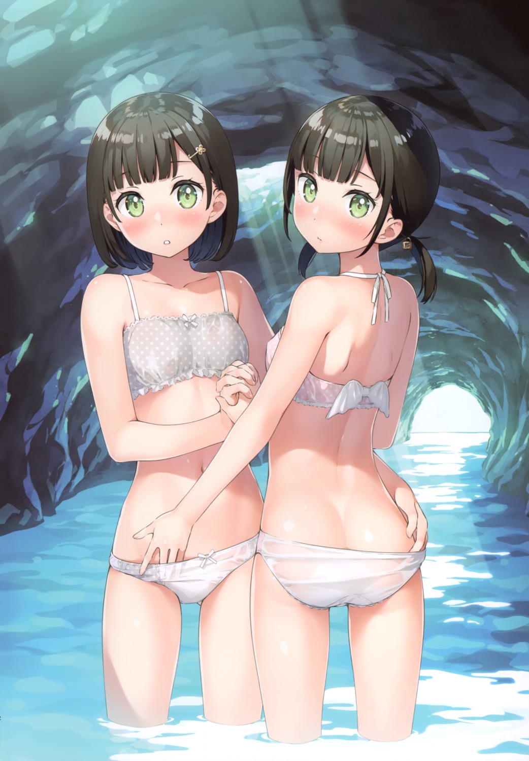 akemi_(kantoku) ass bikini himeru_(kantoku) kantoku panty_pull see_through swimsuits undressing wet wet_clothes yuri