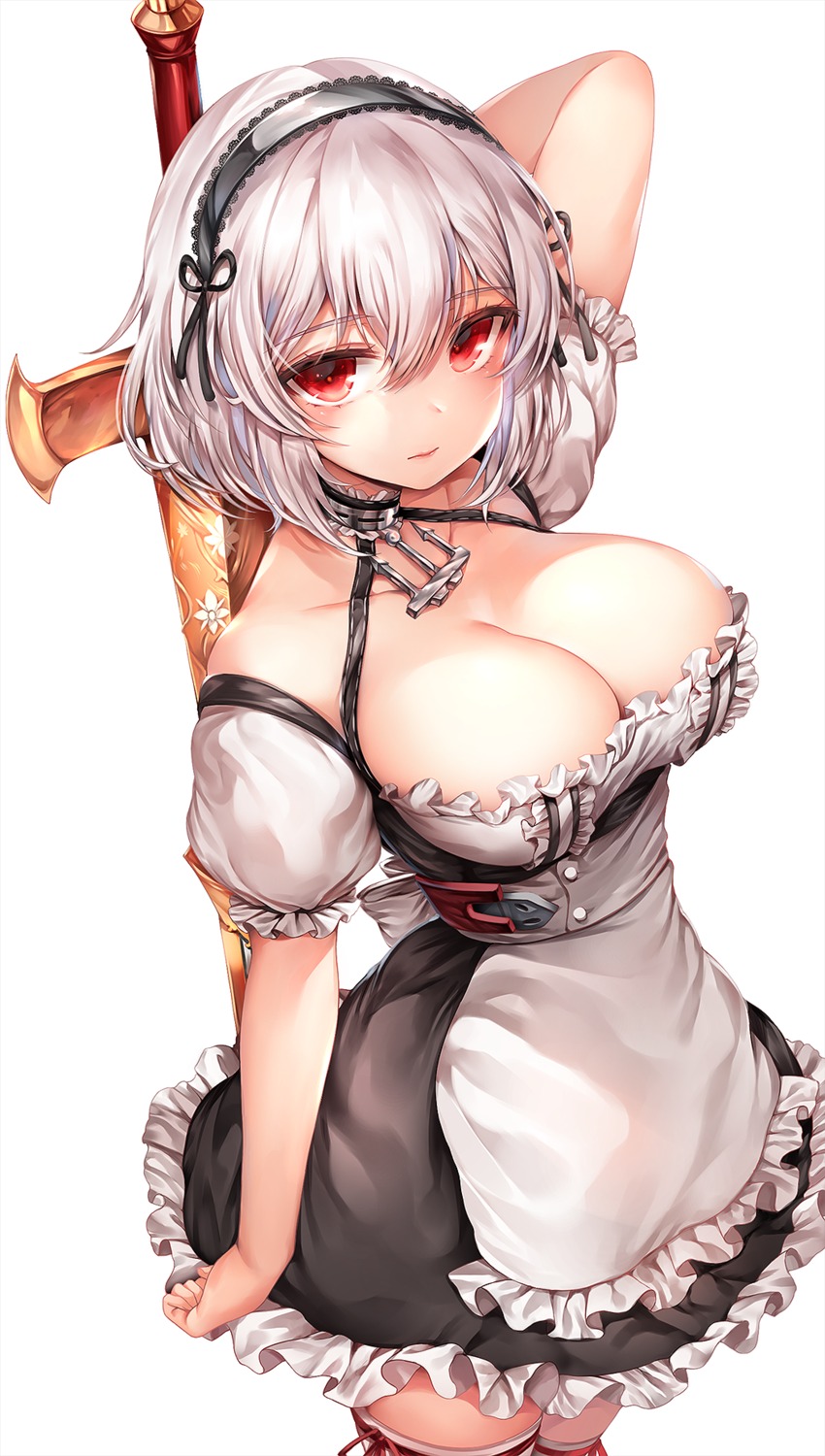 azur_lane cleavage maid sirius_(azur_lane) sword thighhighs zerocat