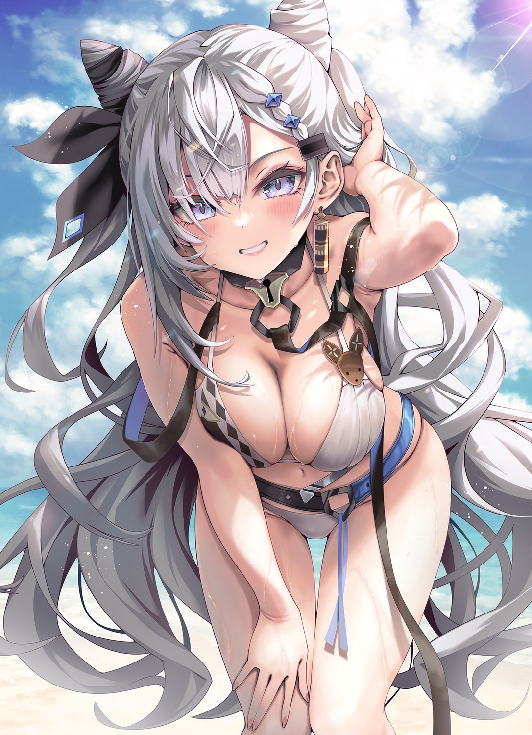 bikini cleavage hololive hololive_indonesia kubota_masaki swimsuits vestia_zeta wet