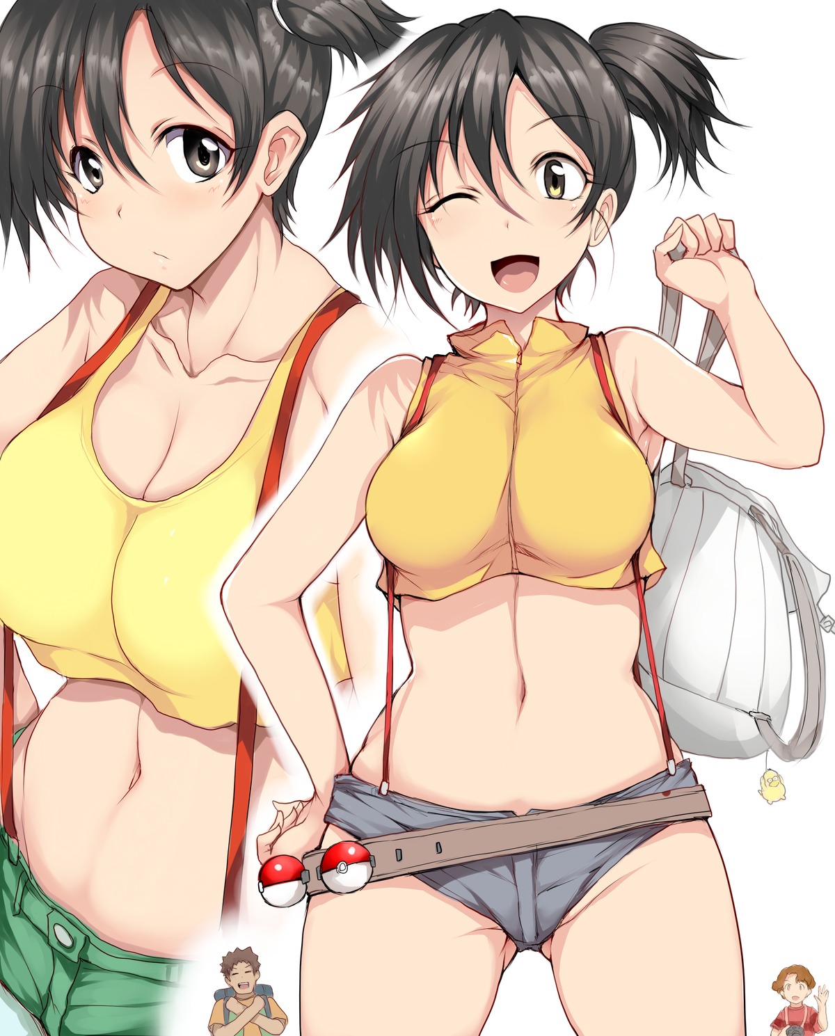 cleavage kasumi_(pokemon) pokemon pokemon_frlg pokemon_rgby psyduck takeshi_(pokemon) tooru_(pokemon) tsukasawa_takamatsu