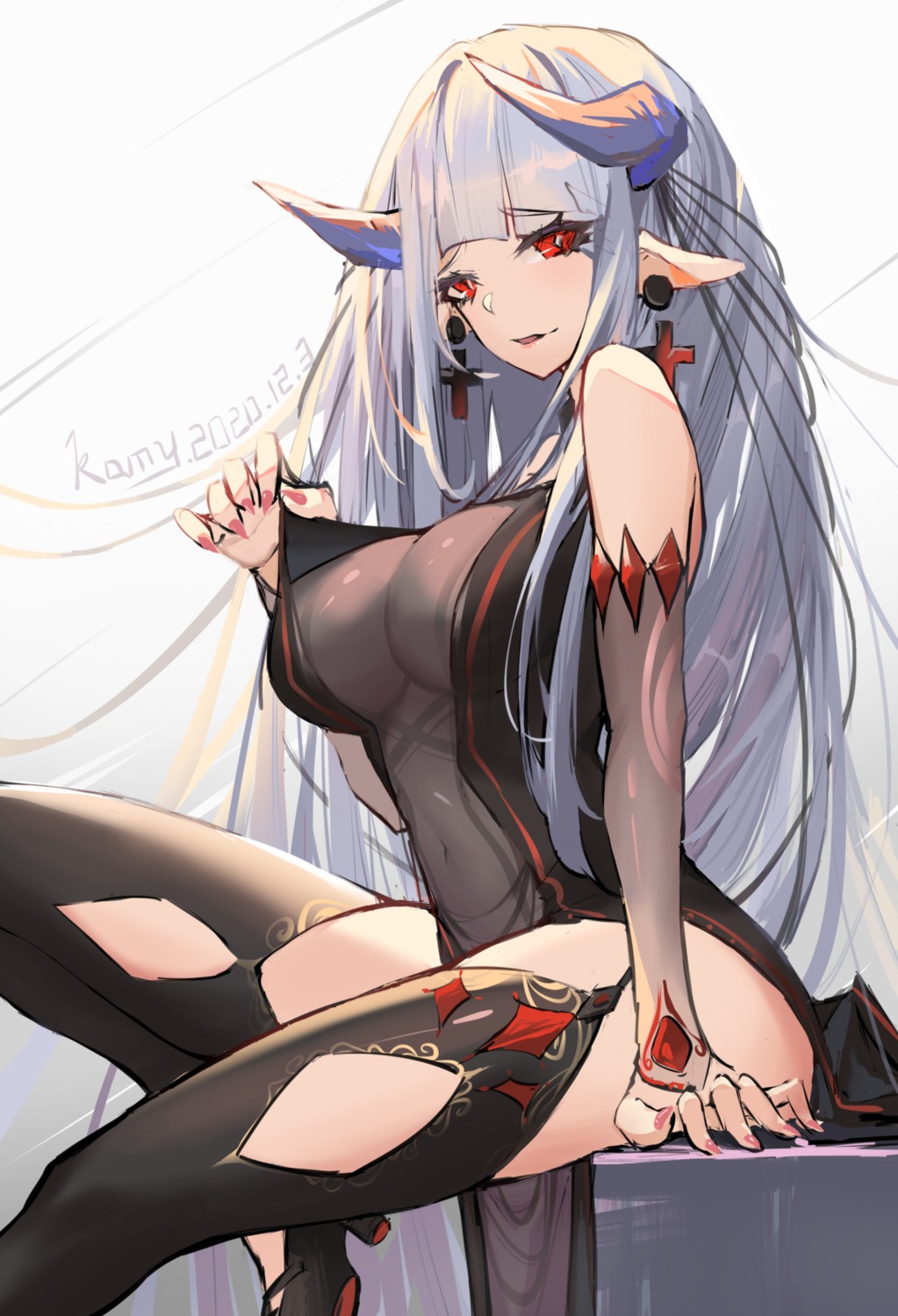 dress heels horns kami_otona pointy_ears see_through sketch stockings thighhighs undressing