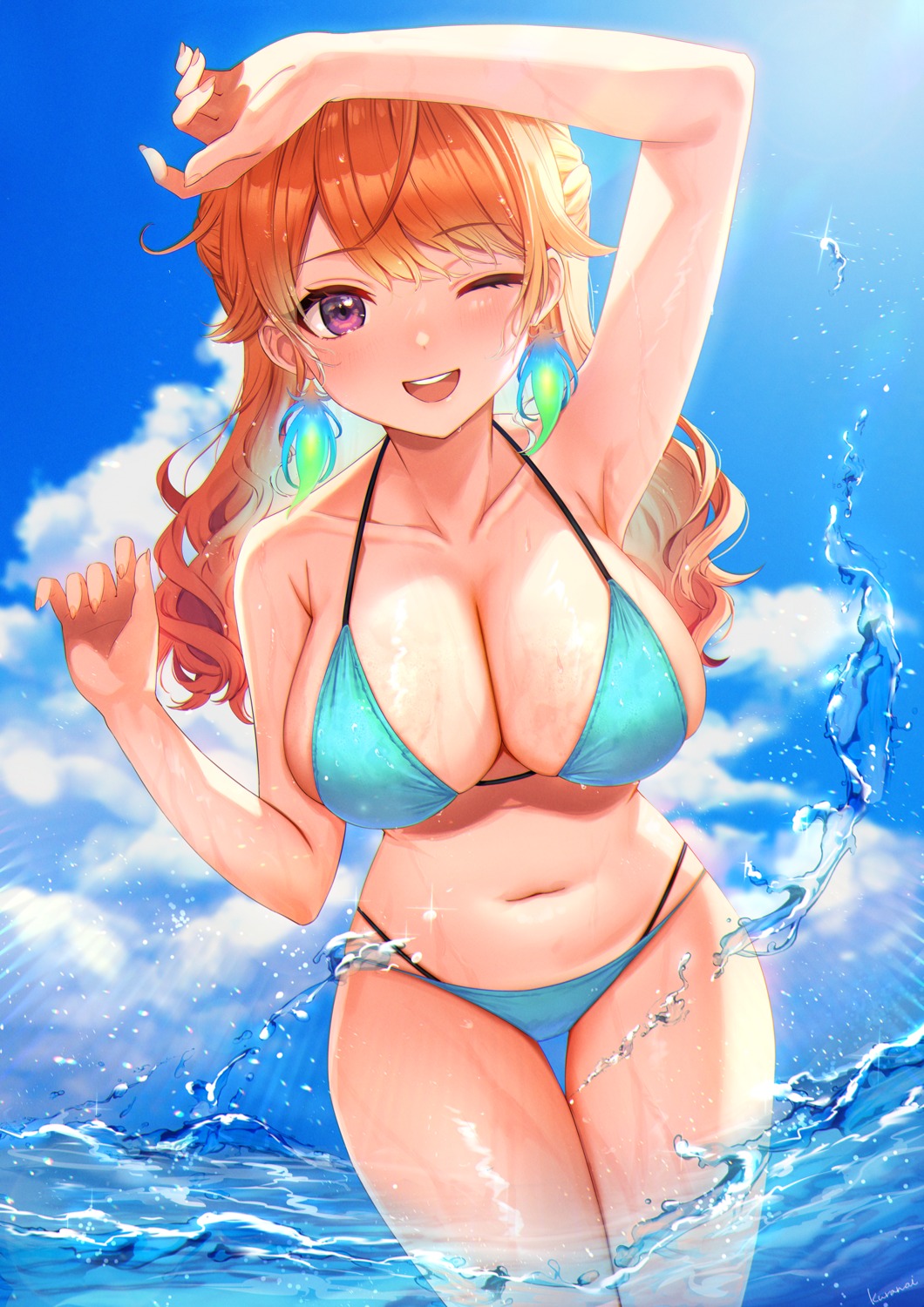 bikini hololive hololive_english kura_noi swimsuits takanashi_kiara wet