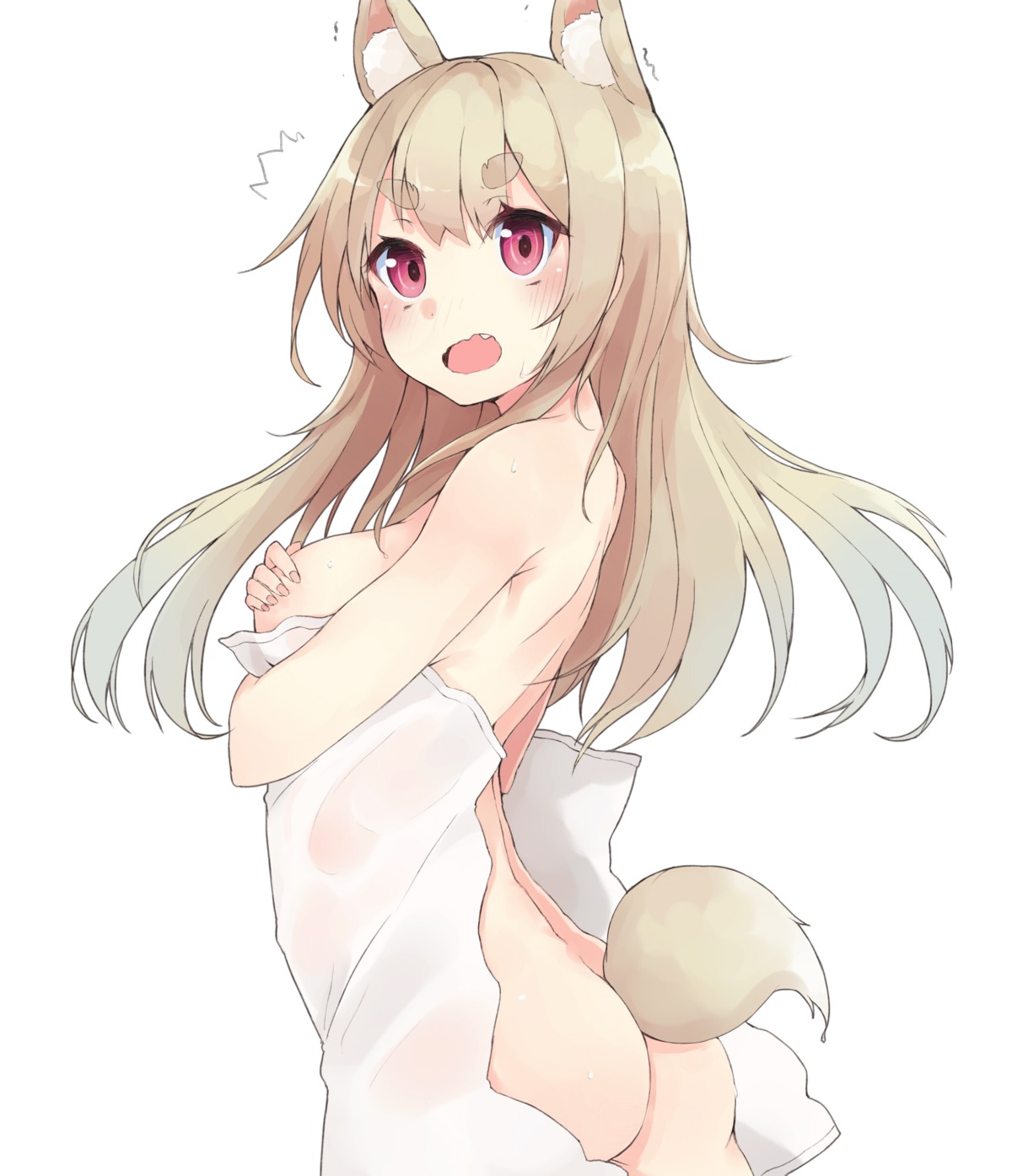 animal_ears breast_hold kou_mashiro tail towel