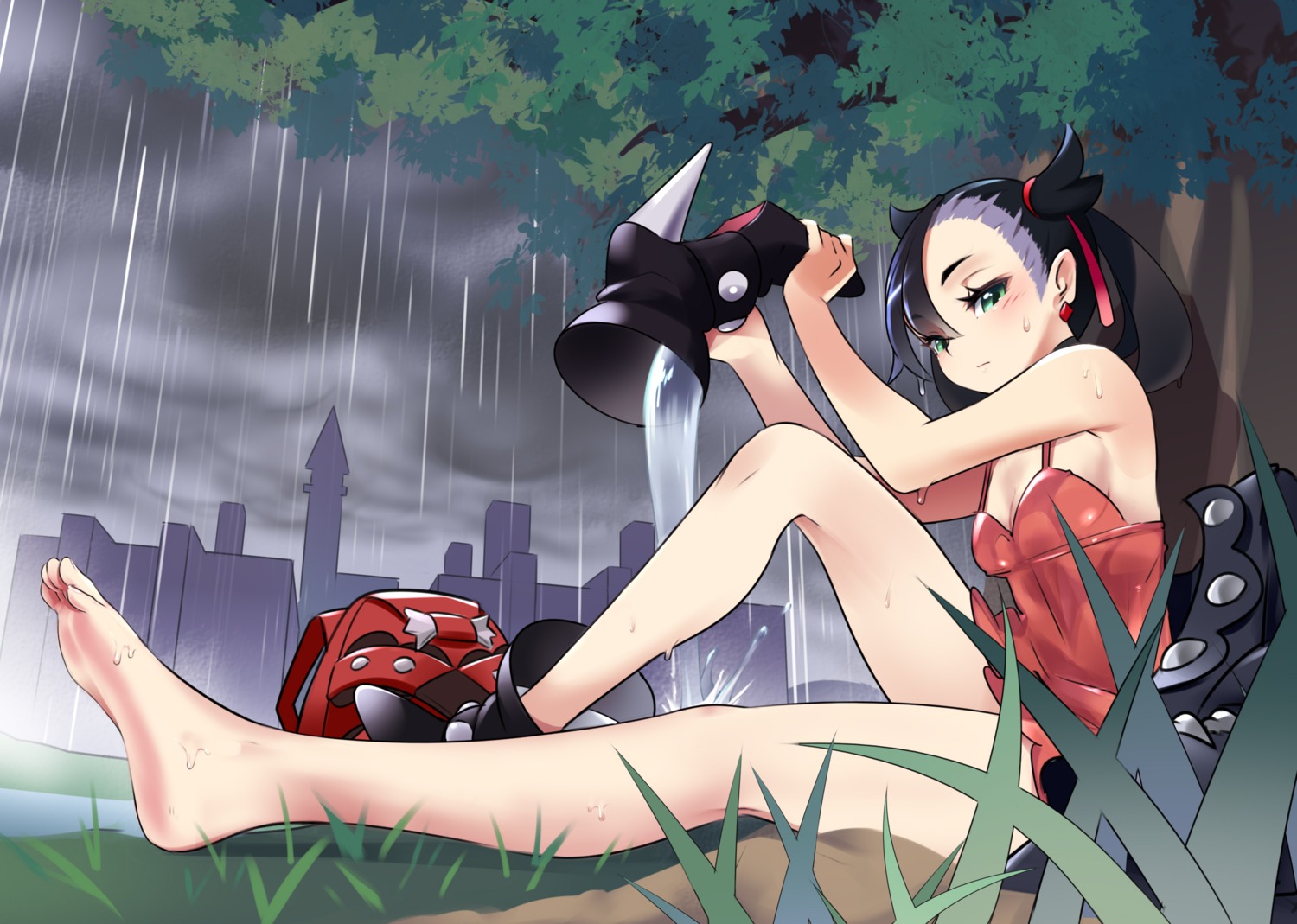 dress feet mary_(pokemon) no_bra pokemon pokemon_swsh skirt_lift tm_(hanamakisan) wet