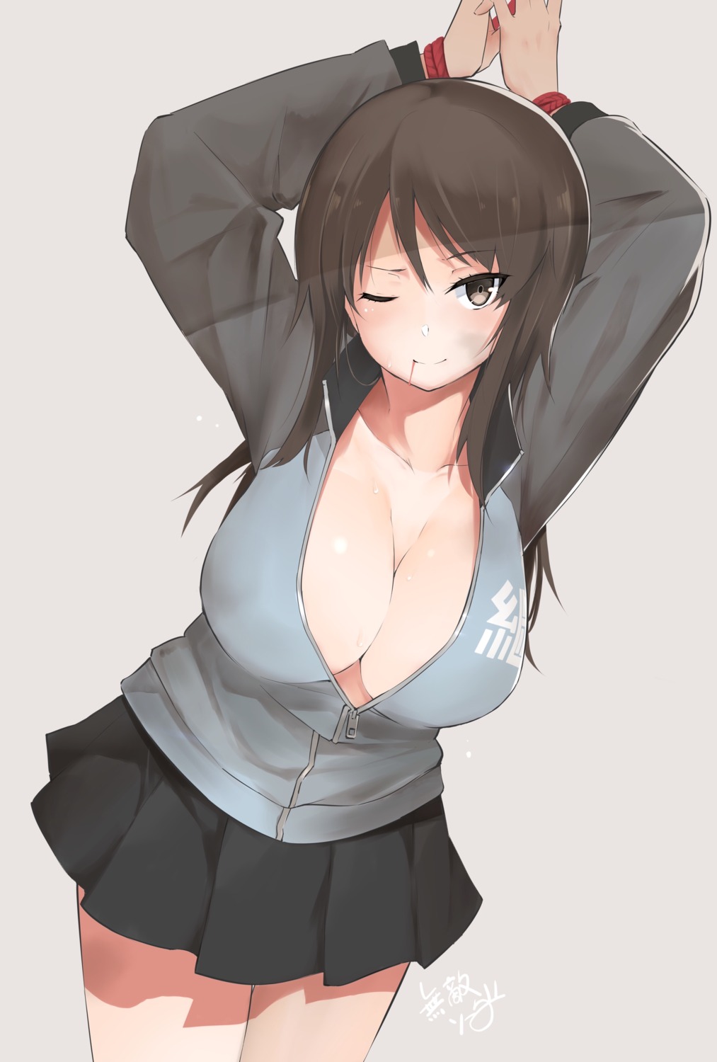 blood bondage cleavage girls_und_panzer mika_(girls_und_panzer) muteki_soda no_bra open_shirt