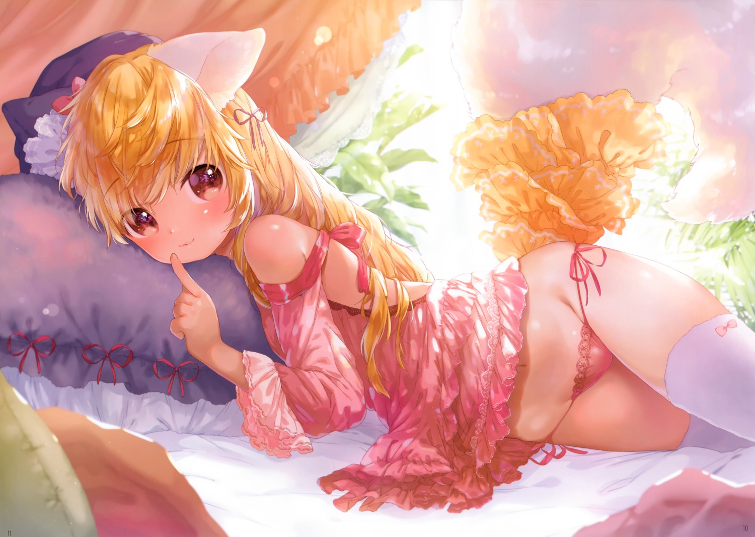 animal_ears dress inadequate_print_resolution loli mutou_mato pantsu skirt_lift string_panties tail thighhighs