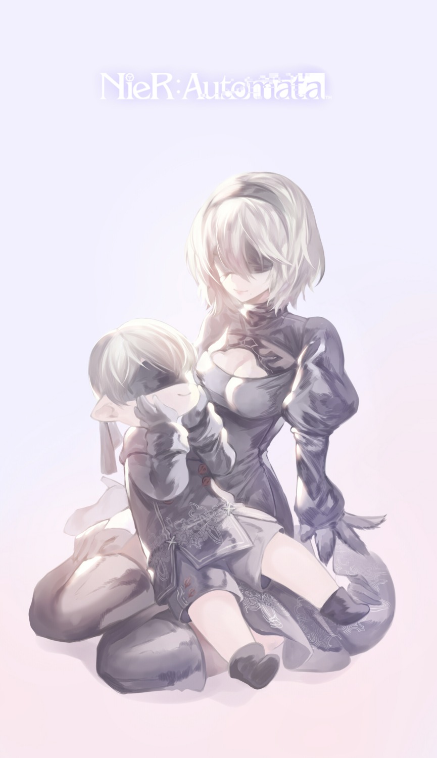 black_joa chibi cleavage dress heels nier_automata thighhighs yorha_no.2_type_b yorha_no._9_type_s