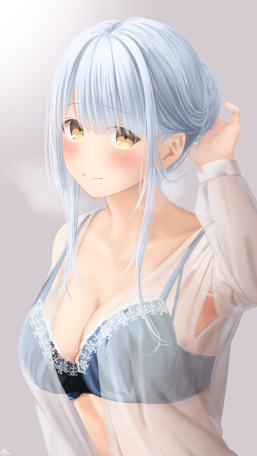 aogami-chan_(ramchi) bra cleavage open_shirt ramchi see_through