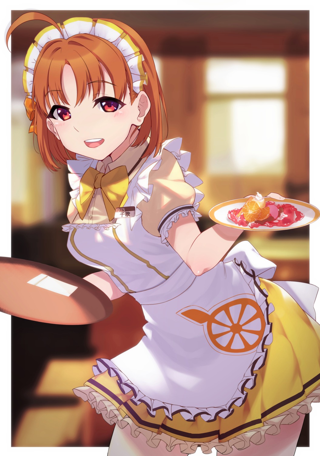 love_live!_sunshine!! maid takami_chika uniform waitress yamaori_(yamaorimon)