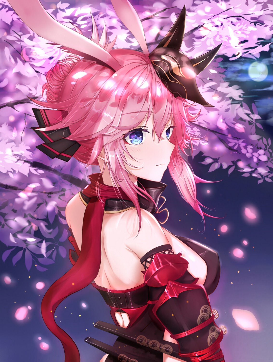 animal_ears armor benghuai_xueyuan bunny_ears erect_nipples honkai_impact japanese_clothes no_bra timmoo yae_sakura_(benghuai_xueyuan)