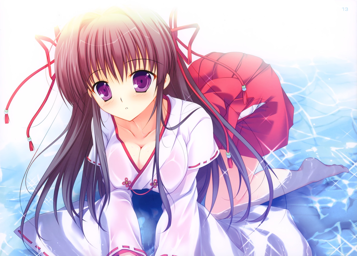cleavage mikeou miko open_shirt pink_chuchu wet wet_clothes