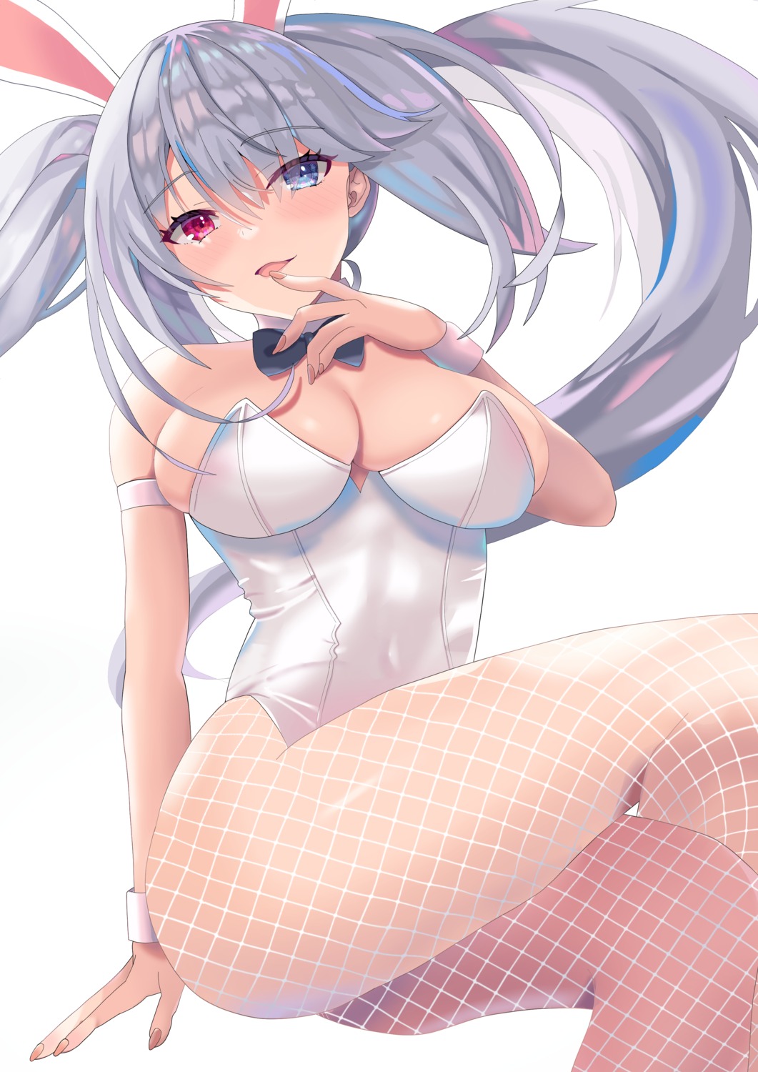 animal_ears bunny_ears bunny_girl date_a_live fishnets heterochromia no_bra pantyhose ukitaka_raptor white_queen