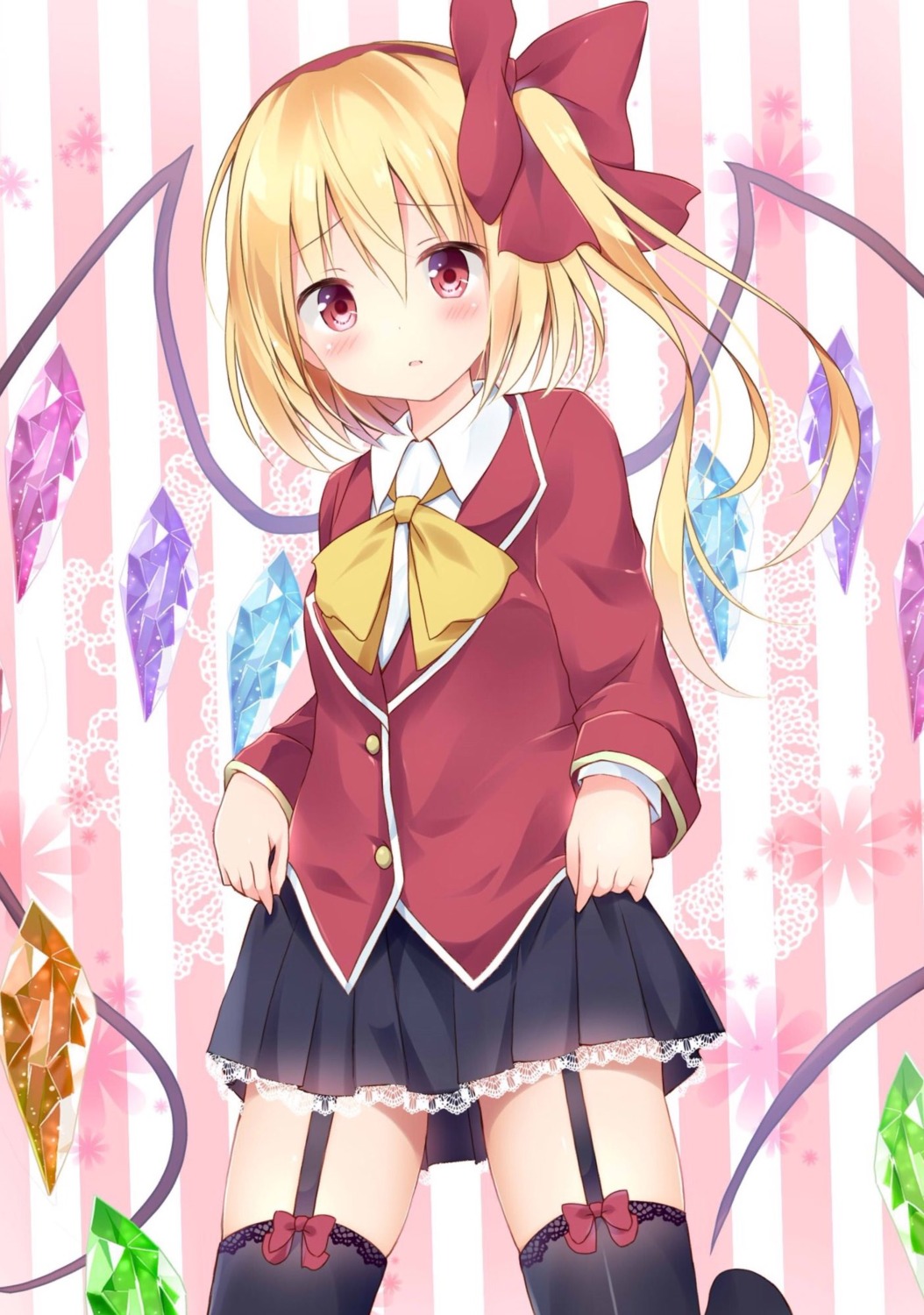 flandre_scarlet hyurasan skirt_lift stockings thighhighs touhou wings