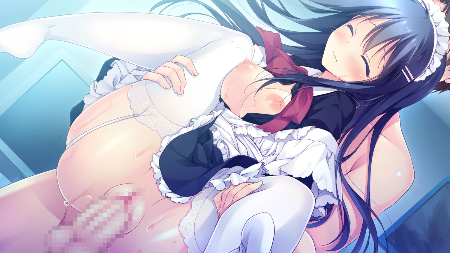 alcot_honeycomb breasts censored game_cg kimi_no_tonari_de_koishiteru! kimi_no_tonari_de_koishiteru!_~the_respective_happiness~ maid motomiya_mitsuki nipples no_bra open_shirt penis pussy sex stockings thighhighs