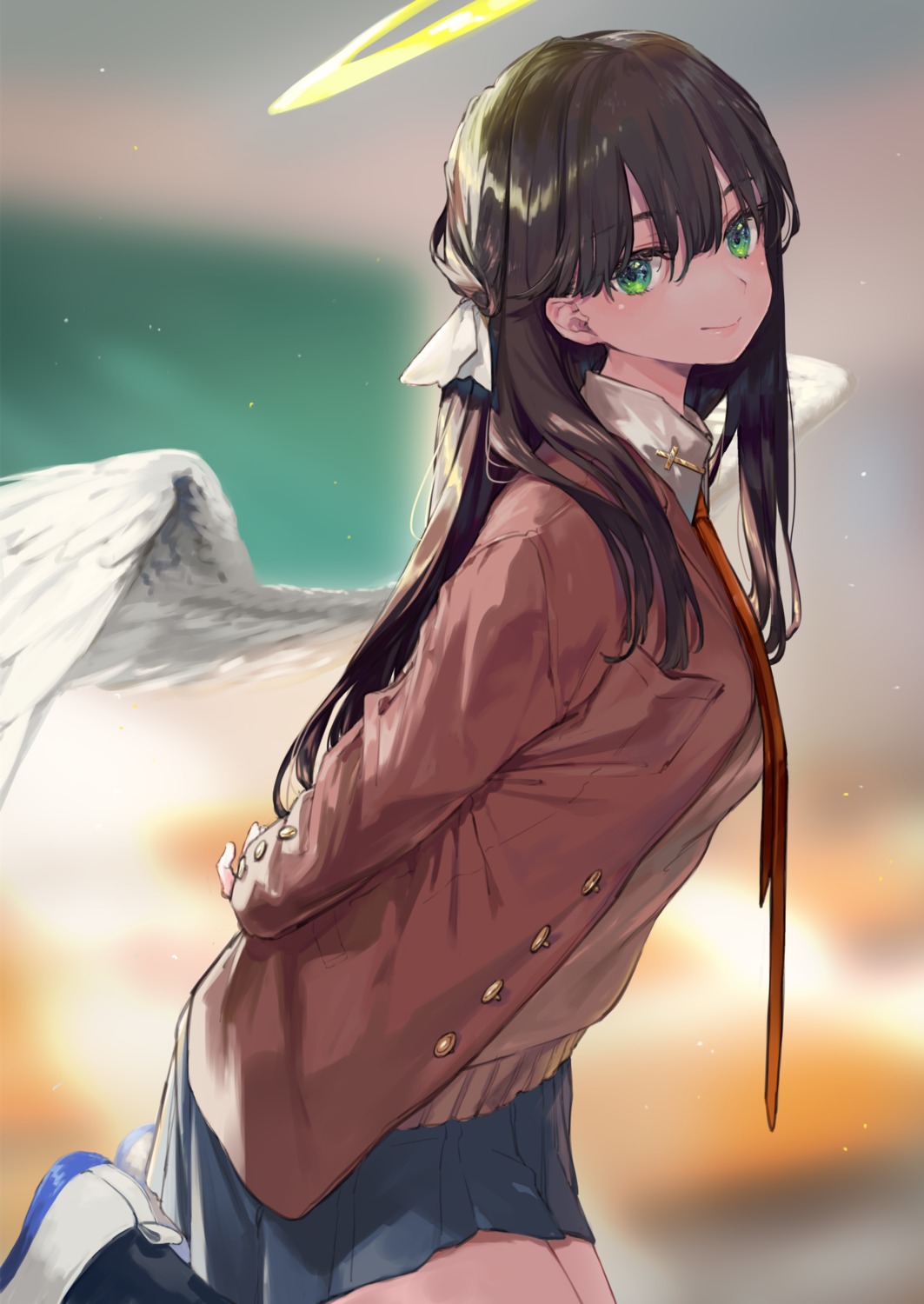 amana_(pocketkey) angel sakurajima_mai seifuku seishun_buta_yarou sweater wings