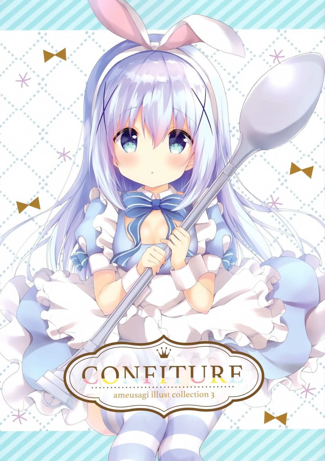 ame_usagi amedama_con animal_ears bunny_ears cleavage dress gochuumon_wa_usagi_desu_ka? kafuu_chino skirt_lift thighhighs