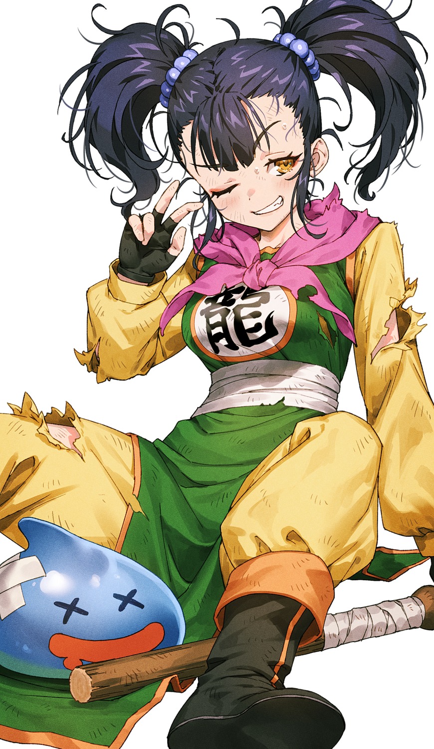 asian_clothes chyko dragon_quest dragon_quest_iii fighter_(dq3) torn_clothes weapon