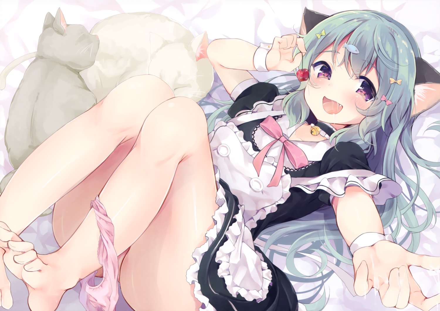 animal_ears cum maid momoirone nekomimi panty_pull tail