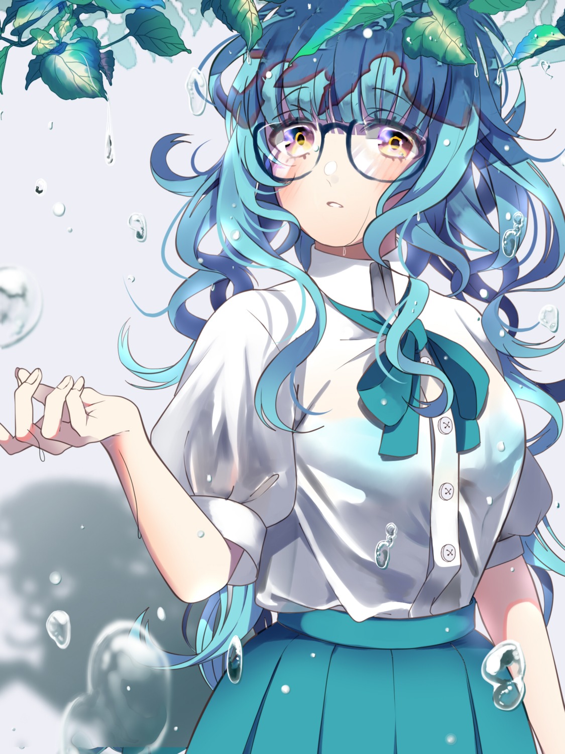 ama_mikan bra megane see_through seifuku wet_clothes