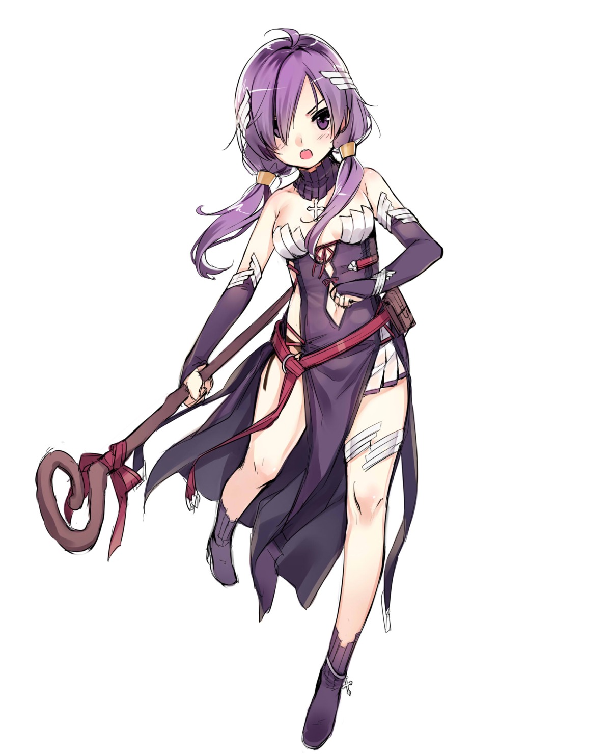 aisha_(elsword) cleavage elsword garter kuronell weapon