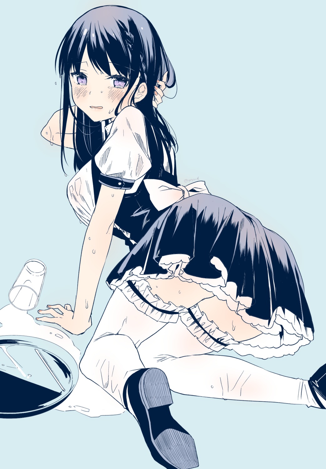 maid sketch skirt_lift thighhighs wet_clothes yu_yu