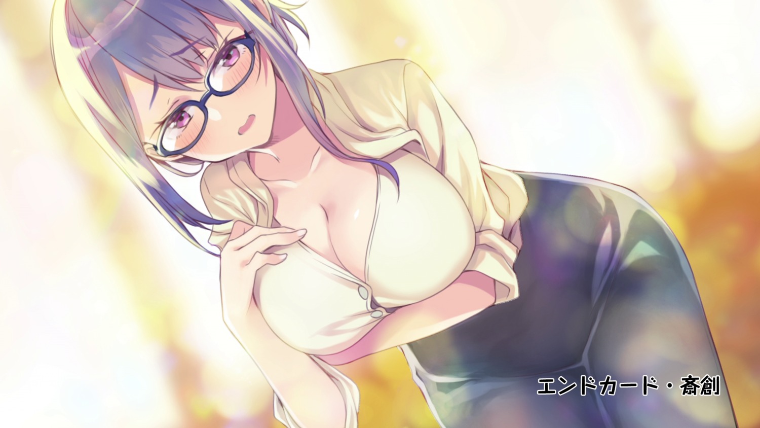 cleavage dogeza_de_tanondemita endcard megane open_shirt saisou sukiyabashi_rui wallpaper