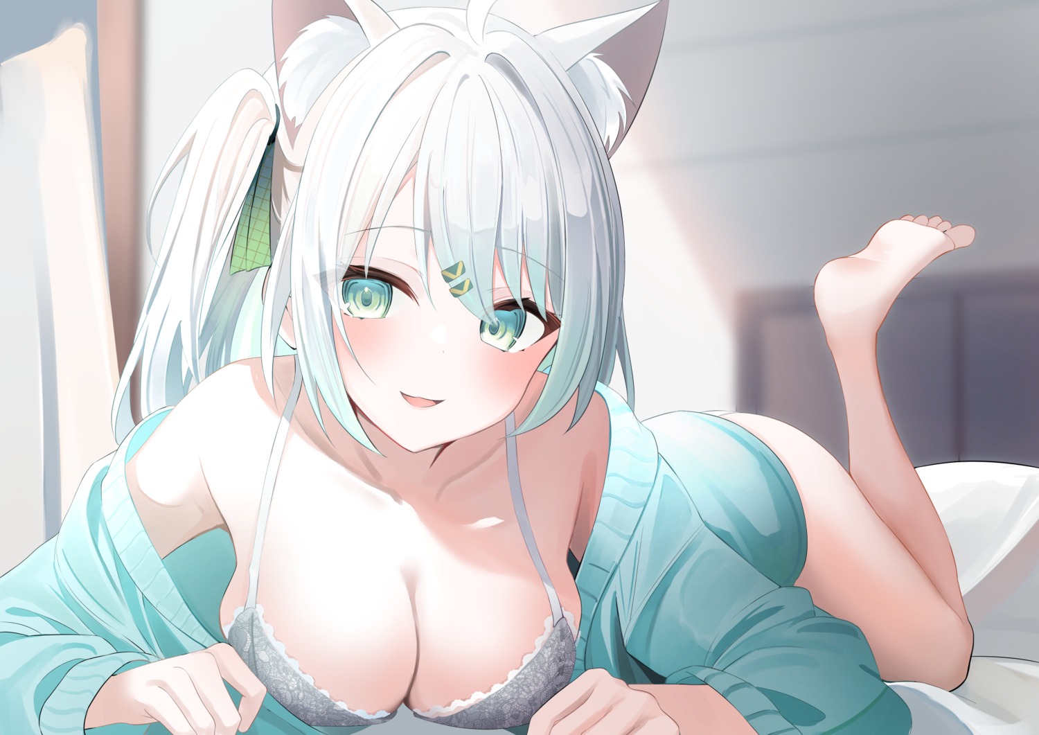 animal_ears bra hizuki_miu miu_channel nekomimi open_shirt sweater touyou_(39kir)