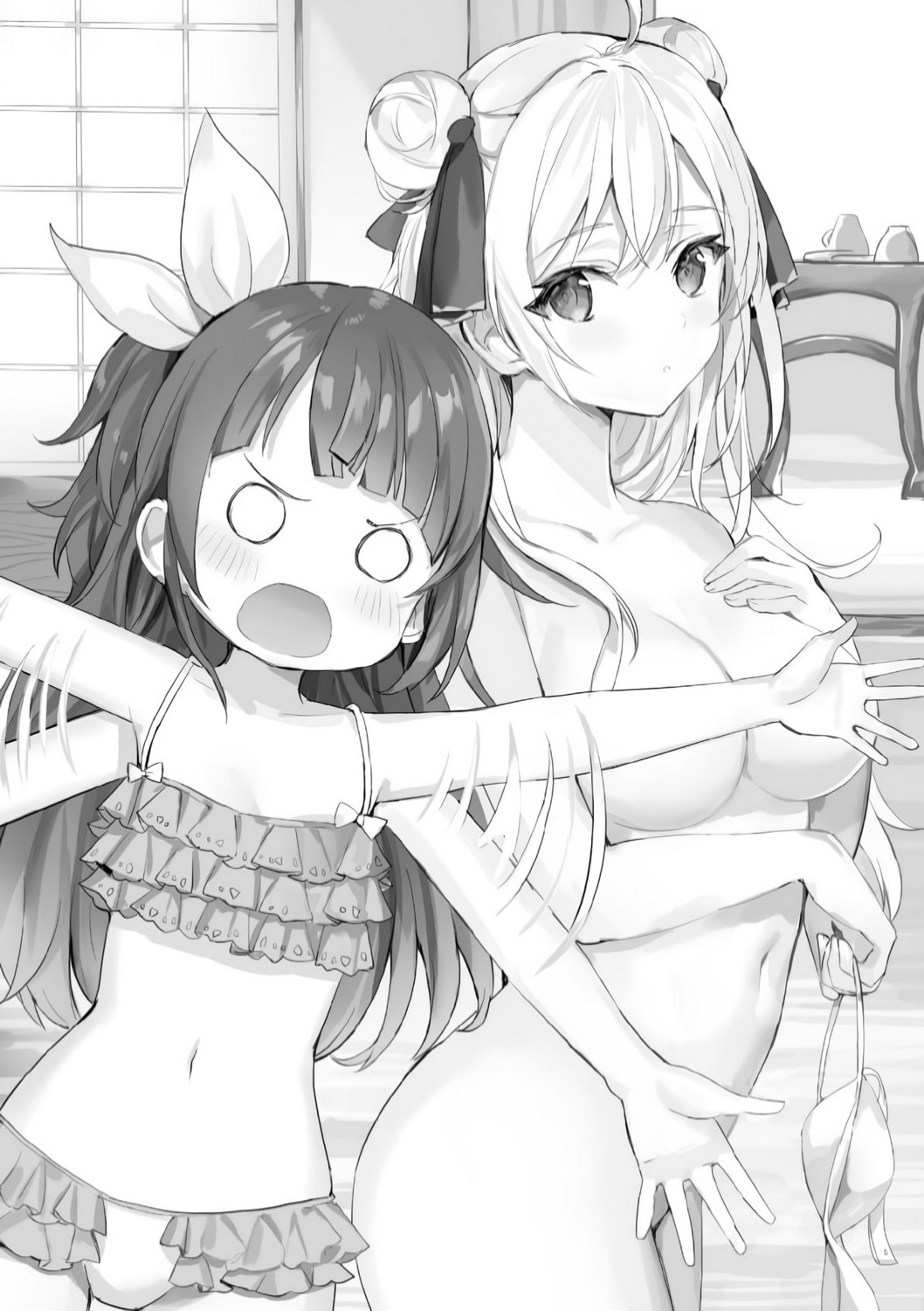 bra breast_hold momoko_(momopoco) monochrome naked oshiego_ni_kyouhaku_sareru_no_wa_hanzai_desu_ka? swimsuits tsutsukakushi_seika yayaya_yaya